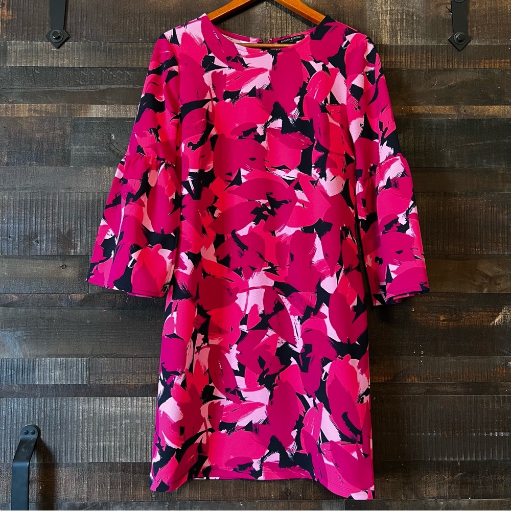 Pink, black & white dress, 3/4 sleeve